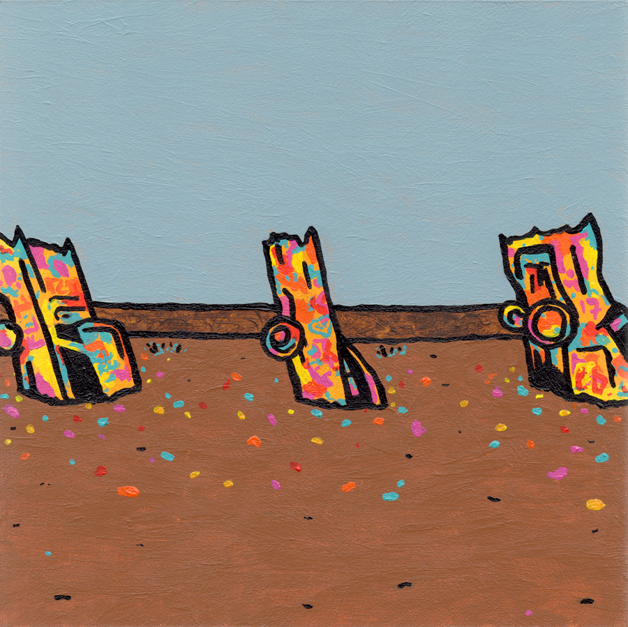 "Cadillac Ranch" - Acrylic Paint On Panel - 6"x6"