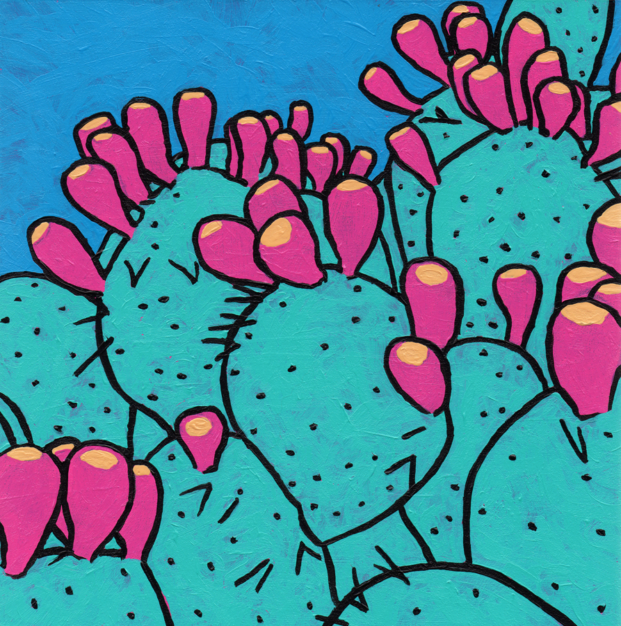 "Prickly Pear" - Acrylic Paint On Panel - 6"x6"