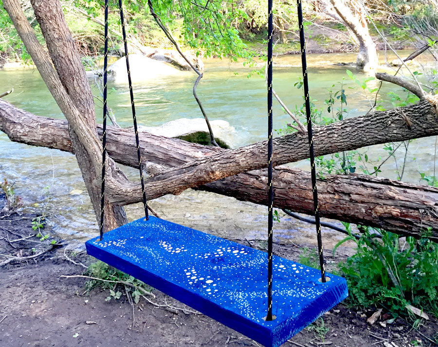 I’ve only been out of my job for a week and I already feel much more relaxed and creative. I found this wooden swing along Barton Creek and decided it needed a paint job.