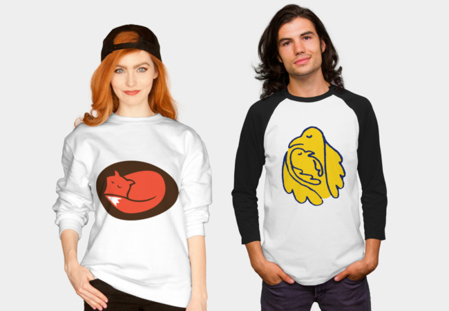 A couple of the designs I uploaded to Design By Humans, where you can order clothes, mugs, and more. It is so weird and fun to see strangers wearing my art!