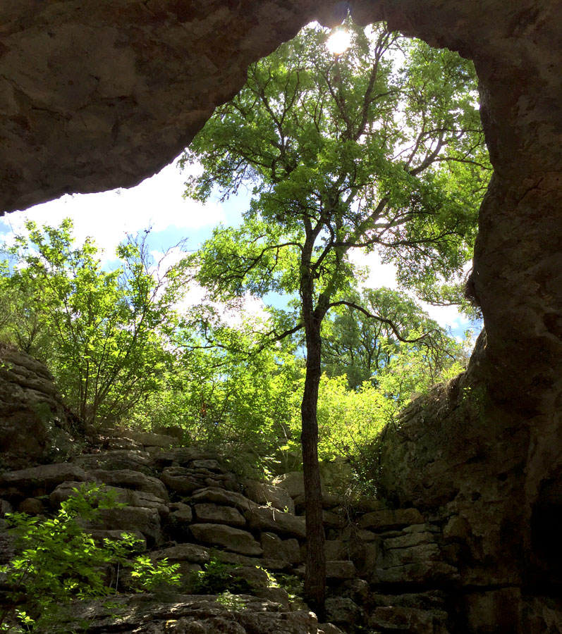 The descent into the cavern was down stone stairs that revealed this view at the bottom.