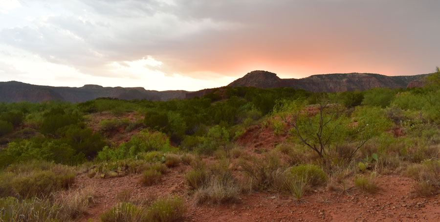 The setting sun right before a huge thunderstorm at Caprock Canyon State Park.