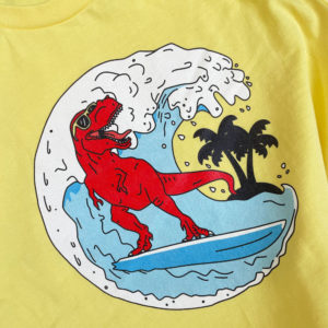 surfing dinosaur t-shirt