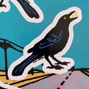 Detail image of singing black bird sticker.