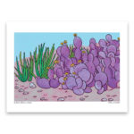 Art print featuring a colorful purple cactus.