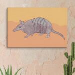 Armadillo painting with pink and gold background
