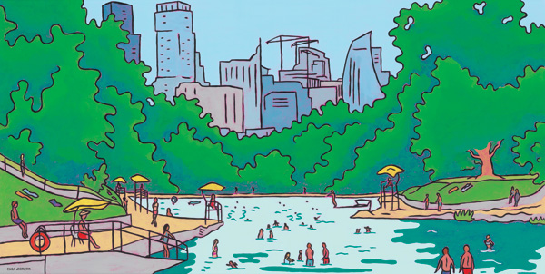 The pool scene as a painting.