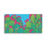 Lizard Juice Canvas Art Print of lizard on prickly pear cactus with bright pink fruit.